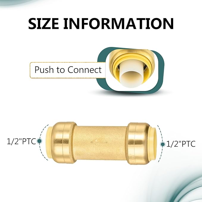 5-Pack Niikappu Pushfit Check Valve, 1/2-Inch Brass Plumbing Fittings Connect for PEX, Copper, CPVC, PE-RT Pipes, with Disconnect Clip(PF-VALVE060-5)