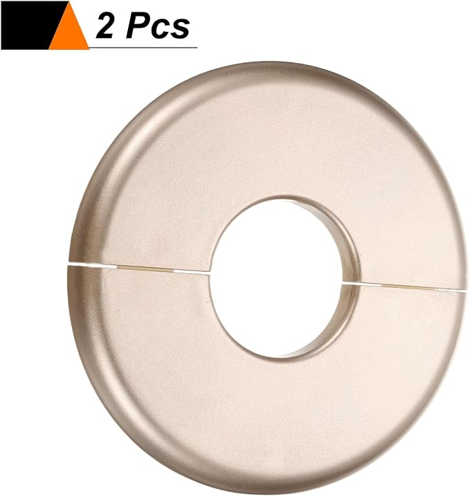 HARFINGTON 2pcs Wall Split Flange 33.5mm/1.3" Self-Adhesive Plumbing Cover Plates ABS Plastic Round Escutcheon Plate Buckle Design for Water Pipe Bathroom Kitchen Decoration, Gold Tone