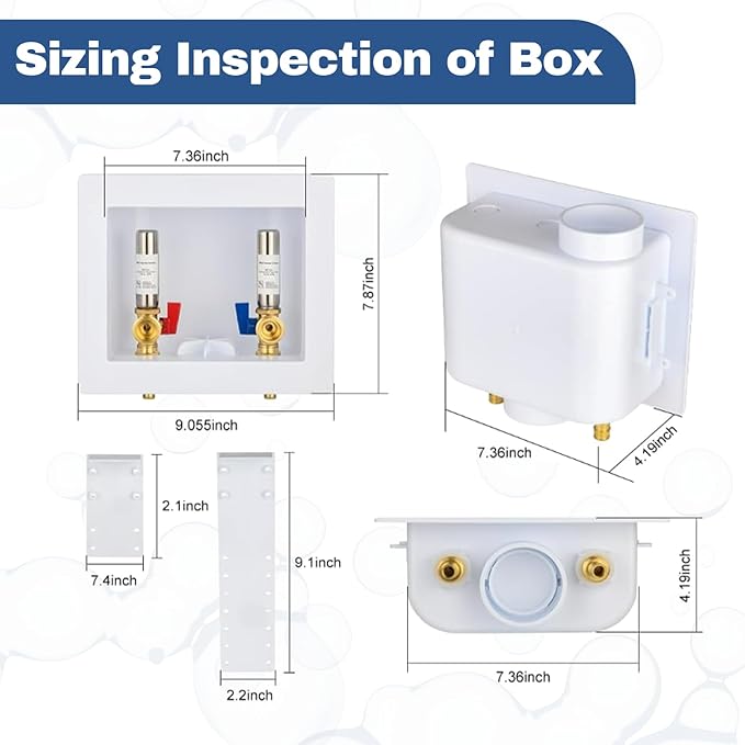 2-Pack GUOFIS Washing Machine Outlet Box,1/2 Inch PEX Crimp Inlet x 3/4 Inch MHT Outlet, Laundry Washer Box with Stainless Steel Water Hammer Arrestor (Center Drain)