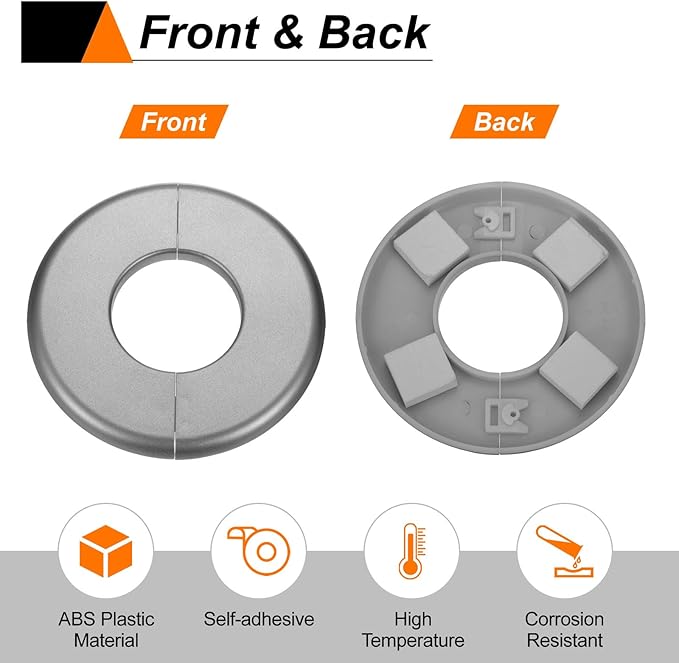 HARFINGTON 4pcs Wall Split Flange 44mm/1.7" Self-Adhesive Plumbing Cover Plates ABS Plastic Round Escutcheon Plate Buckle Design for Water Pipe Bathroom Kitchen Decoration, Gray