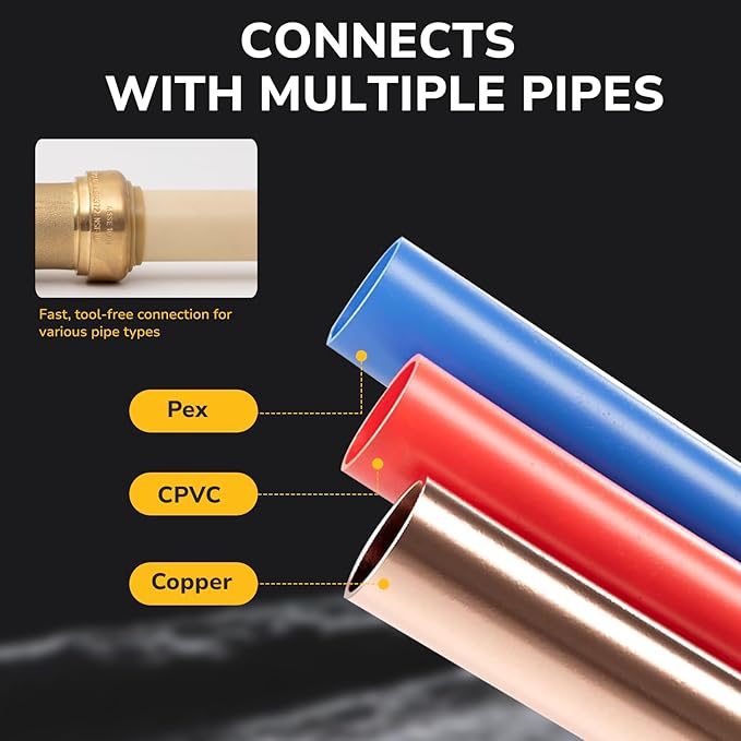 1" 90 Degree Elbow Pushfit, Push to Connect Brass Plumbing Fitting for Copper, CPVC, PEX Pipe, Brass Pex Fitting with Upgraded Stiffener, Disconnect Clip Included, NSF & UPC Certified