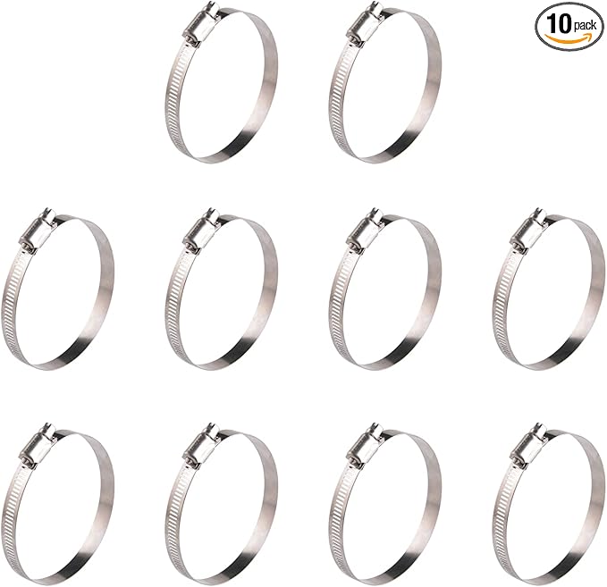 Winlong 3'' Stainless Steel Hose Clamps, 10PK SAE 48 Worm Gear Drive Hose Clamps Clamping Range 2 1/2 to 3 1/2 Inch (64-89mm) for Automotive Plumbing, 2 3/4'', 3 1/4'' clamps