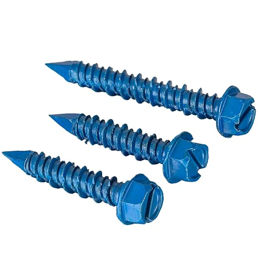 53Pcs 1/4 x 1-3/4 in Concrete Screws with Drill bits,Masonry Screws for Concrete Assortment Kit,Hex Head Block Cement Stacoo Screws and Anchors,Diamond Point,Blue Coated(1LB)