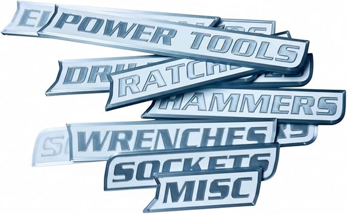 12 Pack of Magnetic Tool box Labels, 3D Printed Tool Box Labels magnet, General Tool Box Organize Accessories for Steel Toolboxes, Carts, Drawers, and Cabinets, Easy to Stick and Remove (Red)