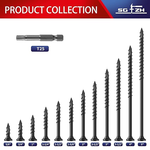 #10 x 3 Inch Deck Screws (59Pcs) 1lb. Carbon Steel, Black, Flat Head, Rust Resistant epoxy Coated, with T25 Star Bit