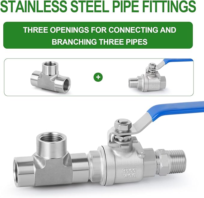 TAISHER 1PCS Forging of 304 Stainless Steel Tee Pipe Fittings, 1/2" x 1/2" x 1/2" NPT Female Pipe Fittings