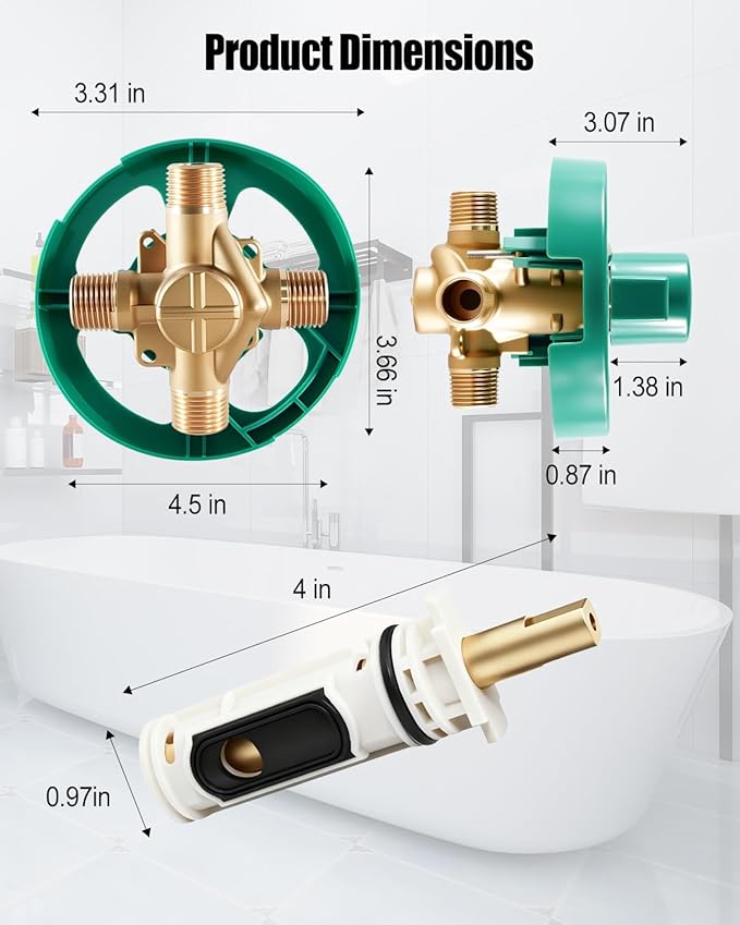 2510 Shower Valve Compatible with Moen Posi-temp, 4 Port 1/2 Inch IPS Connection, Pressure Balancing Rough-In Valve for Bathtub and Shower, with 1222 Shower Cartridge, Brass