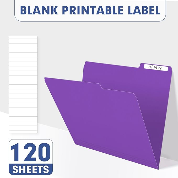 File Folder, PANDRI 120 Pack File Folder, 1/3 Cut Tab, Letter Size, Filing Folder for Office School Business, Purple