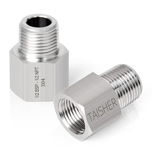 TAISHER 2PCS Forging of 304 Stainless Steel Fitting, Reducer Adapter, 1/2" NPT Male x 1/2" G Thread (BSP) Female