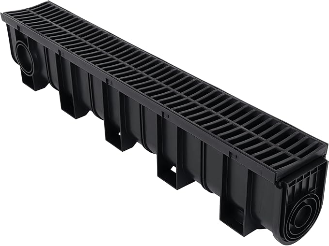5 Pack Trench Drain System, Channel Drain with Plastic Grate, Driveway Drainage Channel Systems,Channel Drain Pipe Outdoor Trench Drainage System,5.9X7.5X39 Inch