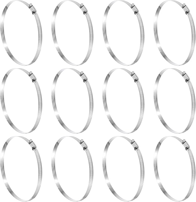 HARFINGTON 12 Pcs Hose Clamp 6-1/8"-7" (155-178mm) 304 Stainless Steel Adjustable Worm Gear Hose Clamp Assortment Kit for Fuel Line Pipe Plumbing Automotive Tube Mechanical
