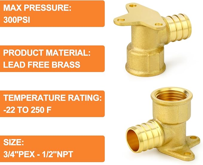 GASHER 2Pcs No Lead Brass Pex Drop Ear Elbow, PEX 3/4" x 1/2" NPT Female Threaded Adapter Crimp Fitting for Hot or Cold Water Systems