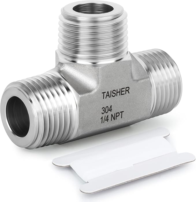 TAISHER 1PCS Forging of 304 Stainless Steel Tee Pipe Fittings, 1/4" x 1/4" x 1/4" NPT Male Pipe Fittings