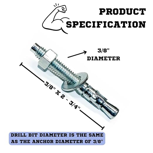 Zinc-Plated Steel Wedge Anchors, 3/8" X 2-3/4" - Heavy-Duty Mounting Bolts for Concrete - 50 Pack