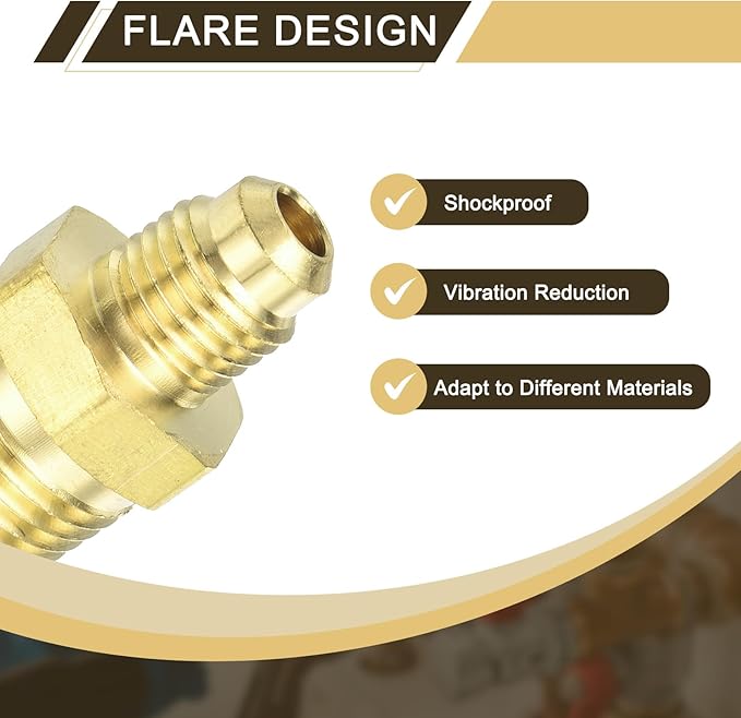 uxcell Brass Tube Fitting, 1/4O.D x 3/8NPT Brass Flared Pipe Adapter Fittings Reducing Nipples Connector, Half Union Gas Adapter for Pipe Connections, Hydraulics, Refrigeration