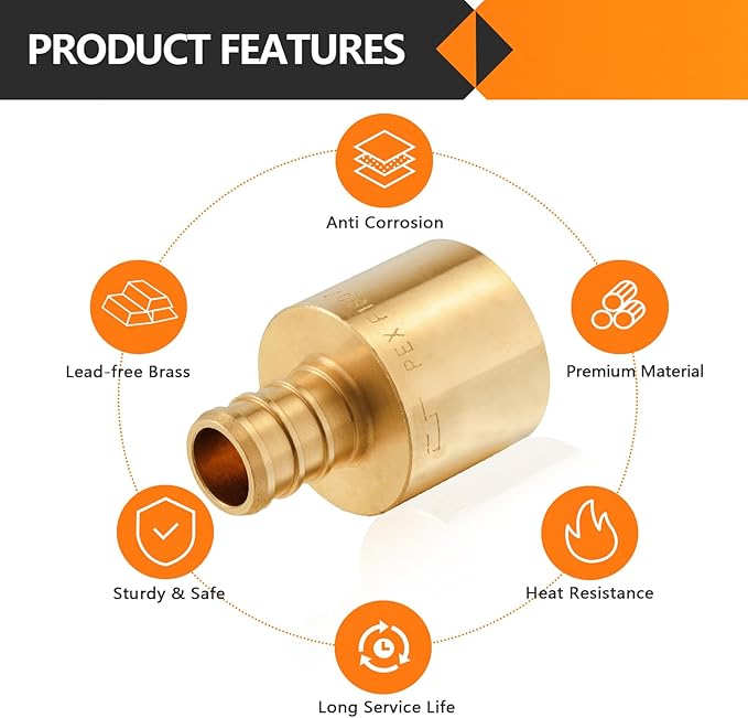 25-Pack HeSun PEX Fittings, 1/2" PEX x 3/4" Female Sweat Adapter (Over Copper Tube), Brass Crimp Fitting for ASTM F1807(PEX1807131-25)