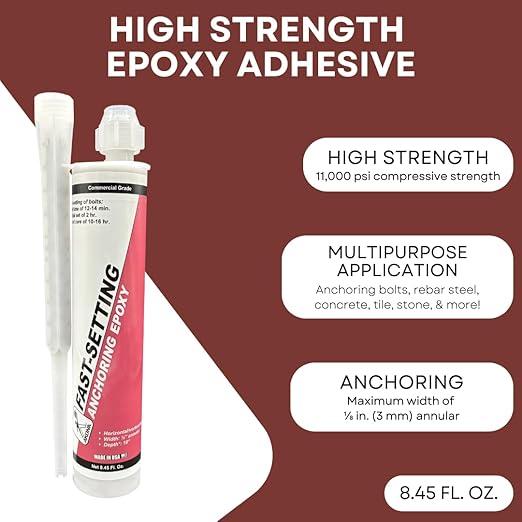 Akona Fast-Setting Anchoring Epoxy - Anchoring Epoxy for Concrete, Rebar, Steel, Masonry, Bolts, & More, High Strength Caulking Adhesive, Stops Water Leaks (8.45 Ounces, 1)