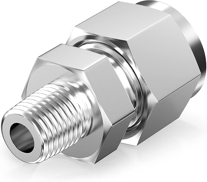 TAISHER 2PCS 304 Stainless Steel Compression Tube Pipe Fitting Connector, 3/8" Tube OD x 1/4" NPT Male Straight Adapter