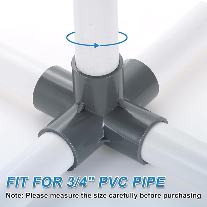 uxcell 3/4" PVC Fittings, 4 Pcs 5 Way Elbow Connector Elbow PVC Furniture Fittings Corner Fitting for Water Supplies PVC Furniture DIY Shelf Greenhouse Tent Connection, Grey
