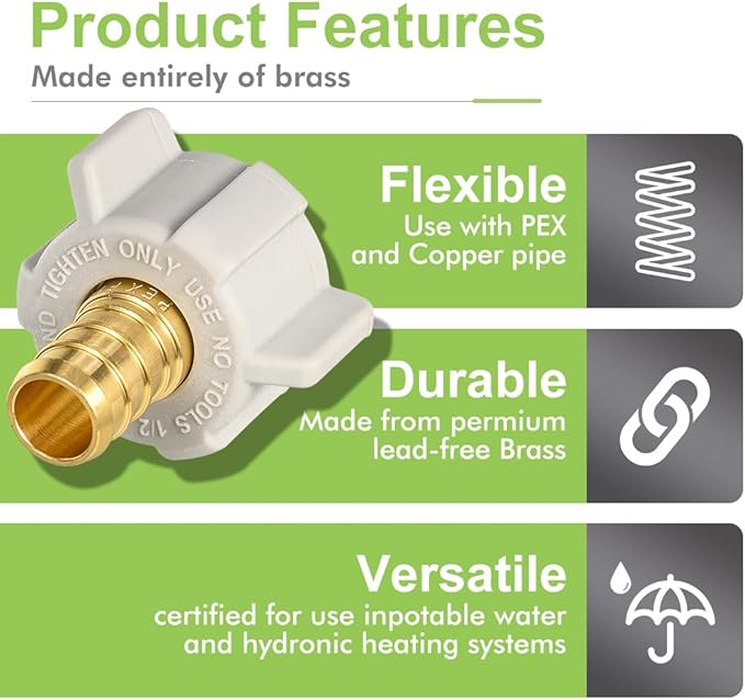 10 Pack Female NPT Swivel Adapter, PEX 1/2" x 1/2" NPSM Female Threaded Brass Barb PEX Fittings, Full Port for pex pipes, NSF/ANSI 61 NSF 372 Certificate, ASTM F1807 Certified