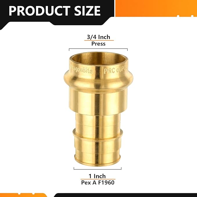 30-Pack HeSun Copper Press Fitting Adapter, 3/4" PRESS X 1" PEX-A Expansion F1960 Coupling, LF Brass