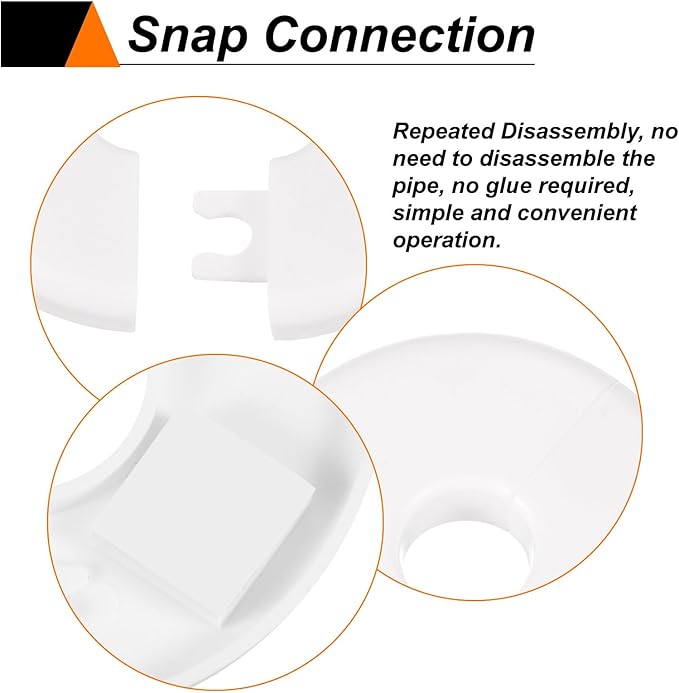 HARFINGTON 8pcs Wall Split Flange 33.5mm/1.3" Self-Adhesive Plumbing Cover Plates ABS Plastic Round Escutcheon Plate Buckle Design for Water Pipe Bathroom Kitchen Decoration, White