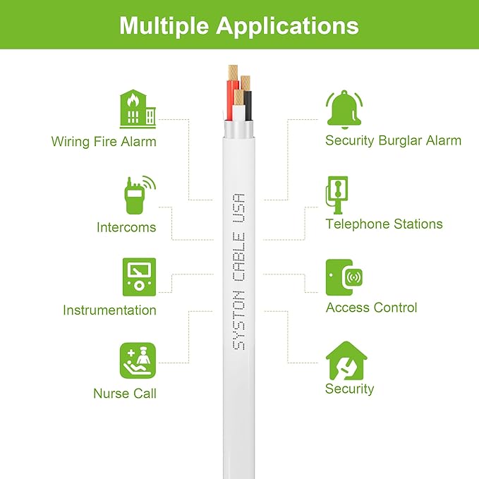 Syston Cable Technology 18/3 Low Voltage Security Sound Alarm Cable 200 ft 18 AWG 3 Conductors Stranded Copper Shielded Plenum Rated CMP CL3P FPLP FT6 UV Resistant