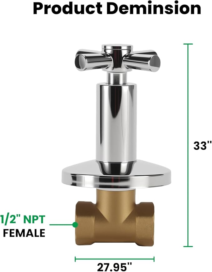 Watflow Shut Off Valve – 1/2" NPT Brass Body, 1/4-Turn Shut Off Valve with Cross Handle, Replecements Universal Fit for Washing, Kitchen, Chrome