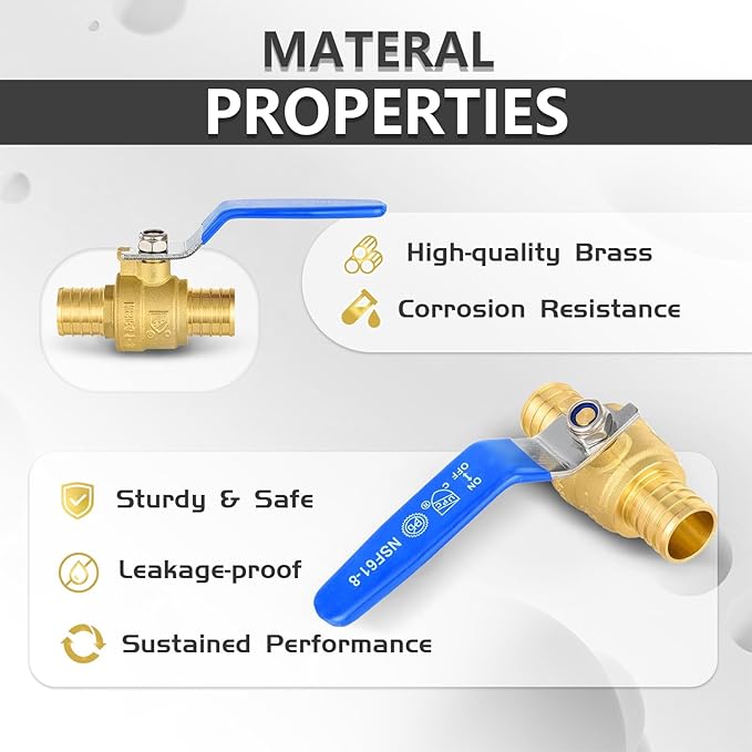 10-Pack Foskan 1 Inch PEX Crimp Full Port Ball Valve with Blue Handle, Brass Quarter Turn Shut-off Valve for PEX Tubing