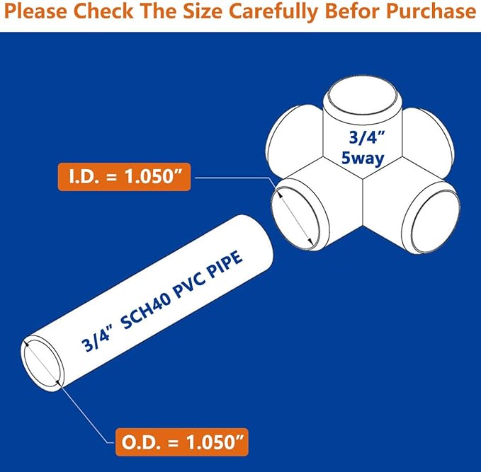 ‌letsFix 5 Way PVC Fittings 3/4 Inch (10-Pack), Furniture-Grade, Heavy-Duty Pipe Connectors for Plumbing, DIY Projects, and Home Furniture Assembly, Compatible with 3/4" Schedule 40 PVC Pipes‌