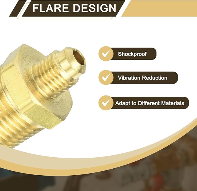 uxcell 2Pcs Brass Tube Fitting, 1/4O.D x 1/2NPT Brass Flared Pipe Adapter Fittings Reducing Nipples Connector, Half Union Gas Adapter for Pipe Connections, Hydraulics, Refrigeration