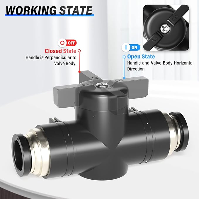 TAILONZ PNEUMATIC BVU-3/8 OD Ball Valve Air Flow Control Valve Push to Connect Fitting (Pack of 1）