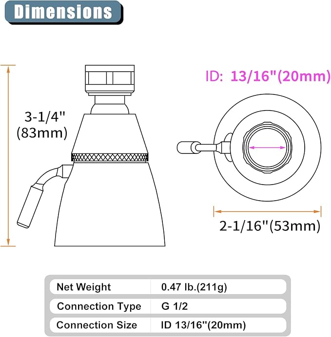 Angle Simple Shower Head, Brass High Flow Shower Sprayer Head, Adjustable Angle and Water Flow, G 1/2, Brushed Nickel