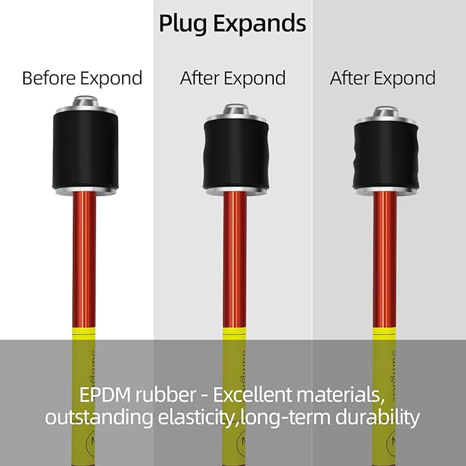 Plumbing Plug Tool, Water Stopper for Pipes 2" PVC Copper Steel Pipe, expansion range 4.5 to 5cm, No Draining Needed Fast Leak Repair up to 65 PSI, with replacement gaskets nuts EPDM Kit