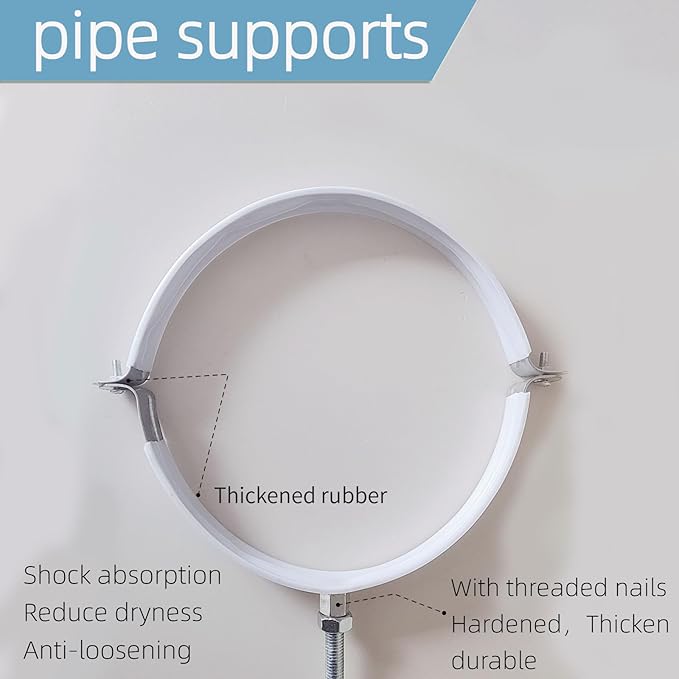 2 Sets 6 Inch Adjustable Pipe Hanger Strap，Heavy Duty Galvanized Iron Stove Pipe Bracket，Wall Support Chimney Pipe Holder，Round Split Ring Vent Conduit Carrier Kit，with All Mounting Screws