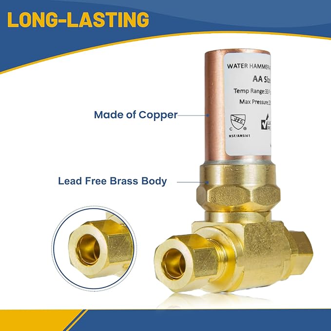 Water Hammer Arrestor,3/8" OD Comp. X 3/8" OD Tee Copper Water Arrestor,for Dishwasher Connection(20PACK,Copper Arrestor)(HAMMER012-20Pack)
