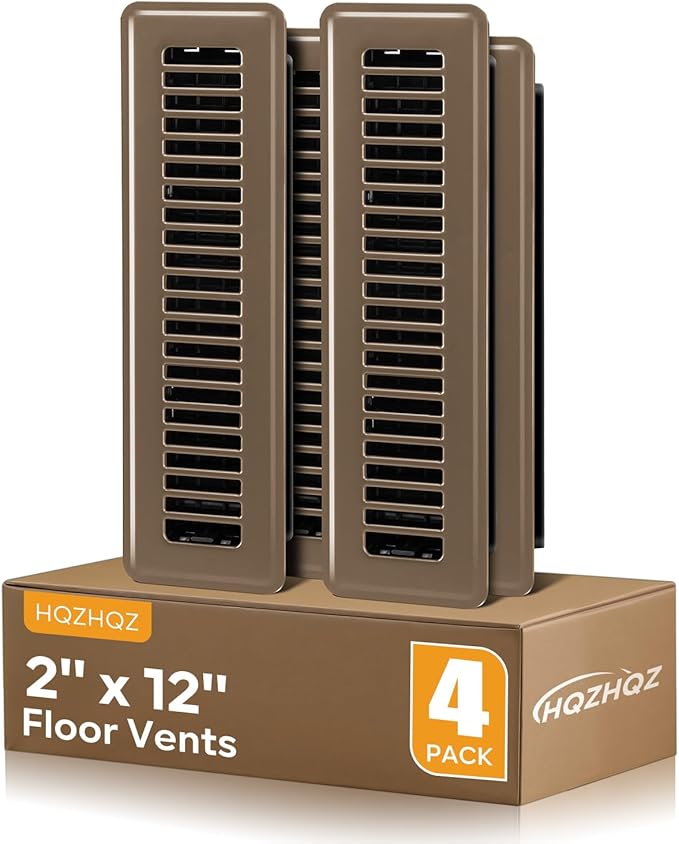 Floor Register 2x12, 4 Pack Floor Vent Covers for Home Floor Heavy Duty Steel Walkable Floor Vents Air Vent Covers for Sidewall and Floor, Brown