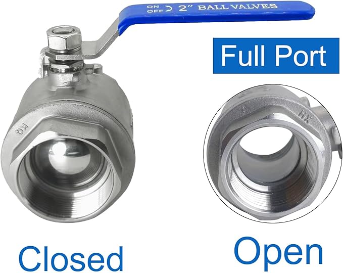 2" NPT Full Port Heavy Duty Ball Valve Stainless Steel 304 For Water,Oil and Gas with Blue Handles（1000WOG）