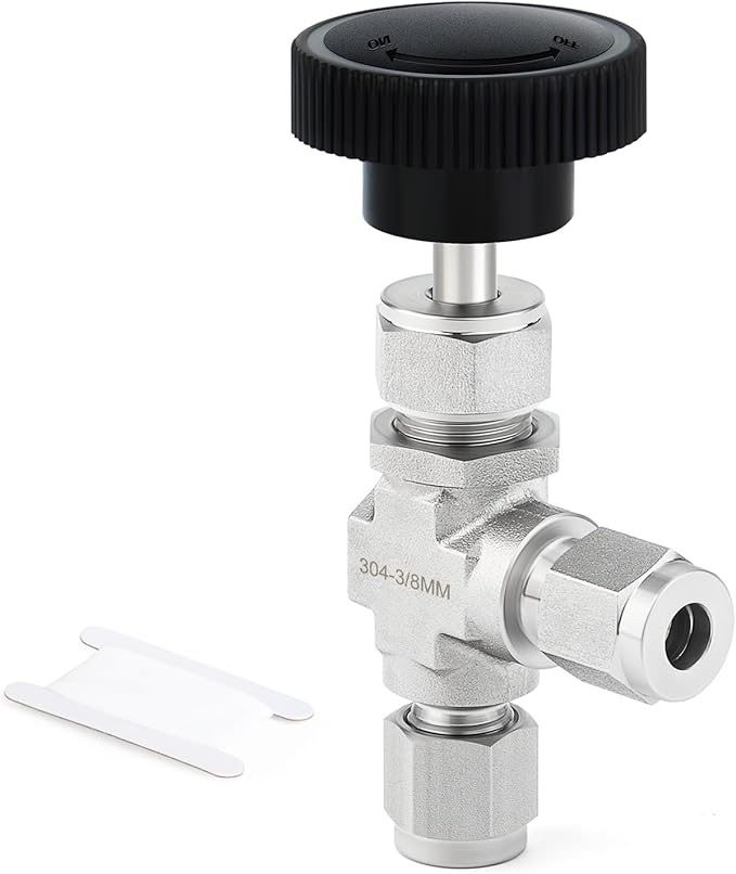 TAISHER 1PCS 304 Stainless Steel Compression Tube 90 Degree Needle Valve 3/8" Tube OD x 3/8" Tube OD For Flow Control Water Gas Oil
