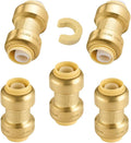5-Pack Niikappu Push Fit Fittings, 3/4" x 3/4" Brass Plumbing Fittings to Connect PEX, Copper, CPVC, Brass Straight Coupling With Disconnect Clip(PF008-5Pack)