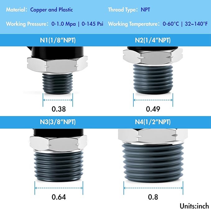 Pneumatic 1/2 Push to Connect Fittings Male Thread Elbow and Straight Combination Air Line Quick Connect Fittings 1/2"OD x 1/4"NPT Quick Connect Air Hose Fittings (Pack of 12)