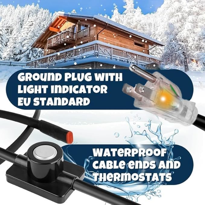 3~100FT Heat Tape for Water Pipes, UL & ETL Certified 3 FT Self-Regulating Pipe Heating Cable with Thermostat for Pipe Freeze Protection, Waterproof Heat Tape for Metal and Plastic Pipes,Black