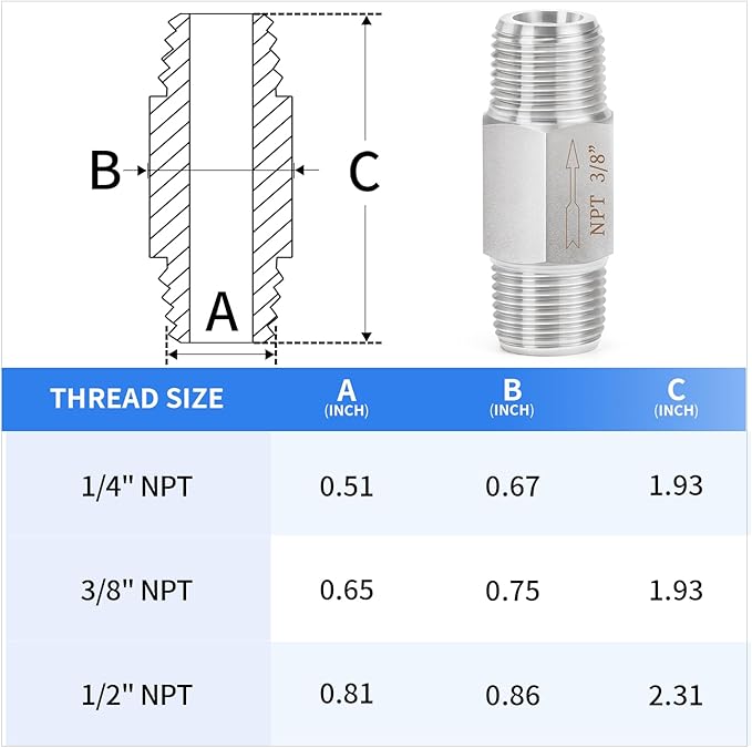 ChillWaves 304 Stainless Steel In-Line Siamese Check Valve 3/8" NPT Male Thread, One-Way Non-return Check Valve，Prevent Water Back-flow(1-PACK)