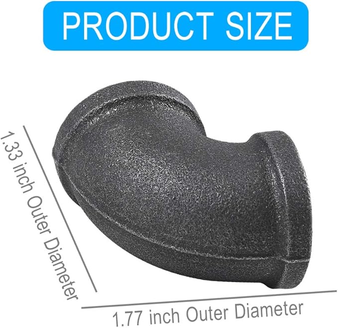 10 Pack 3/4 inches Elbows Malleable Cast Iron Pipe, Industrial Pipe for Threaded Black Pipes and Fittings, DIY Steampunk Industrial Vintage Style.