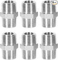 6PCS 1/8" NPT Male Stainless Steel Nipple Pipe Fitting Hex Connectors