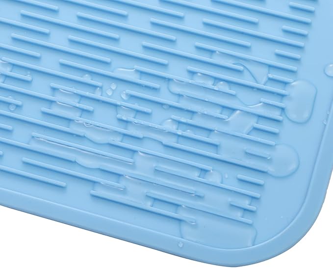 Silicone Dish Drying Mat for Multiple Usage,Easy clean,Eco-friendly,Heat-resistant Silicone Mat for Kitchen Counter or Sink,Refrigerator or Drawer Liner Light Blue 2XL 24 inches x 18 inches