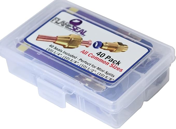 40 Pack Starter Leak Free SAE Flare Fitting Refrigerant Leaks Eliminated - Refrigeration, HVAC, Ductless, Schrader Valve or Mini Split (1/4", 3/8", 1/2", 5/8", 40 Pack Starter Kit