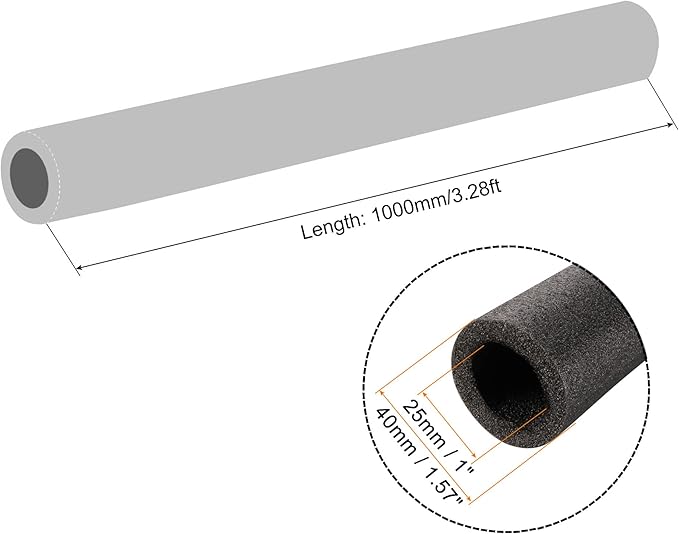 MECCANIXITY Foam Tube Sponge Protective Sleeve Black Seal Sleeve Polyethylene Pipe 30mm(1.2 Inch) ID for Pipe Insulation, Pack of 2