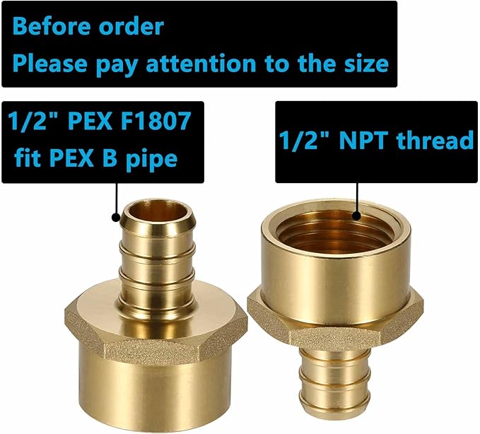 (10 Pack) Lidertik Pex Fittings 1/2 inch Female Adapter, 1/2" Pex F1807 x 1/2" NPT Female Threaded Adapter Brass