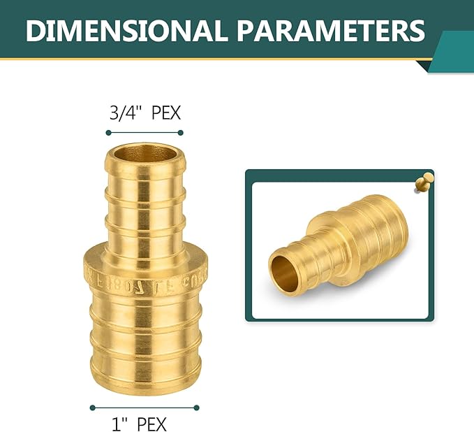 100-Pack PEX Fittings Niikappu 1"x3/4" Pex Straight Coupling, Brass Crimp Pipe Fittings for PEX Pipes, ASTM F1807